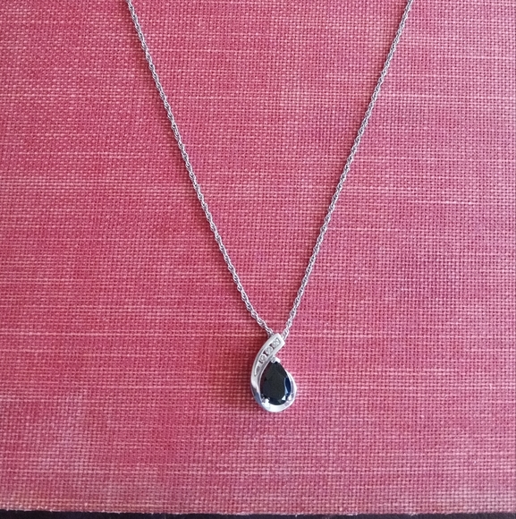 Sterling Silver Diamond Sapphire Necklace - Picture 1 of 2